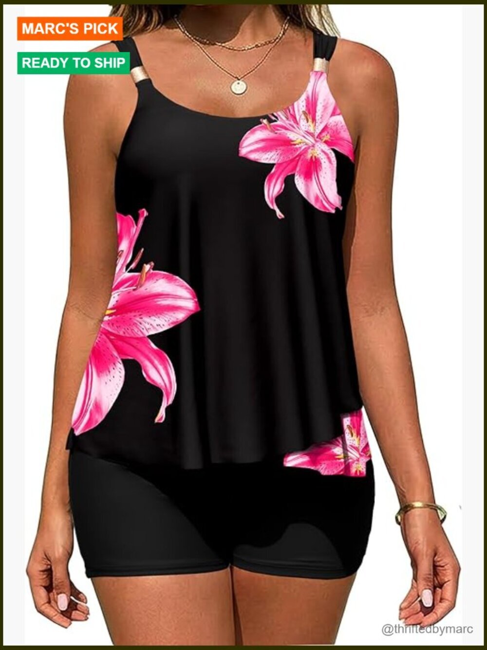 Women's Tankini Set with Ruffle Shorts High Waisted Boy Shorts Modest Swimwear